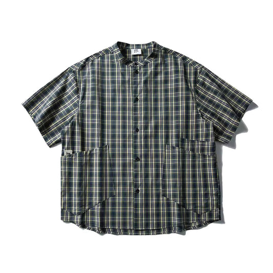 Plaid Band Collar Shirt