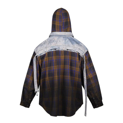 Gradient Plaid Hooded Overshirt