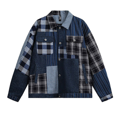 Patchwork Denim Plaid Overshirt