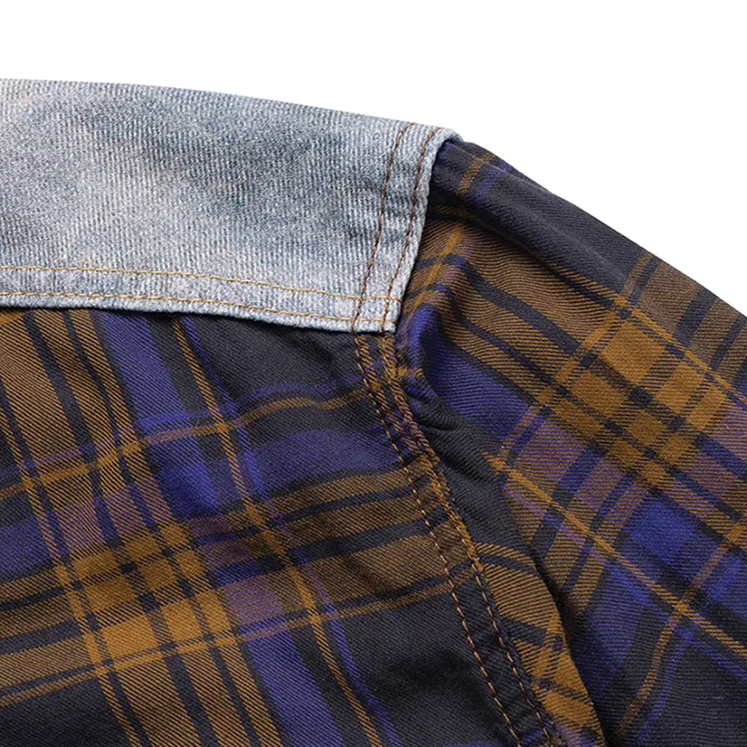 gradient plaid hooded overshirt