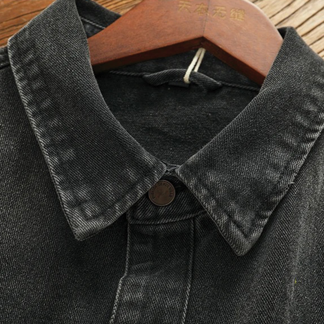 washed black denim shirt