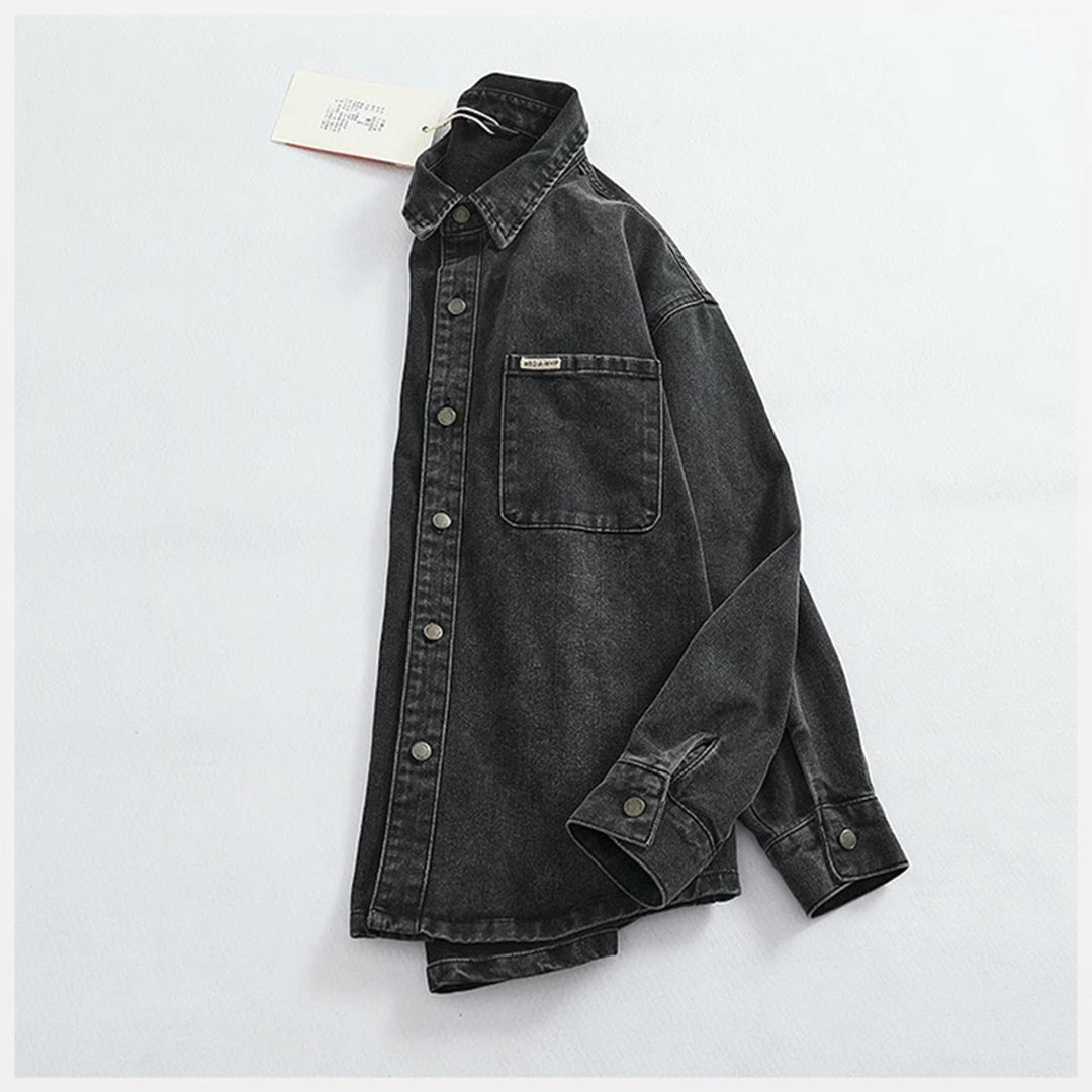 washed black denim shirt