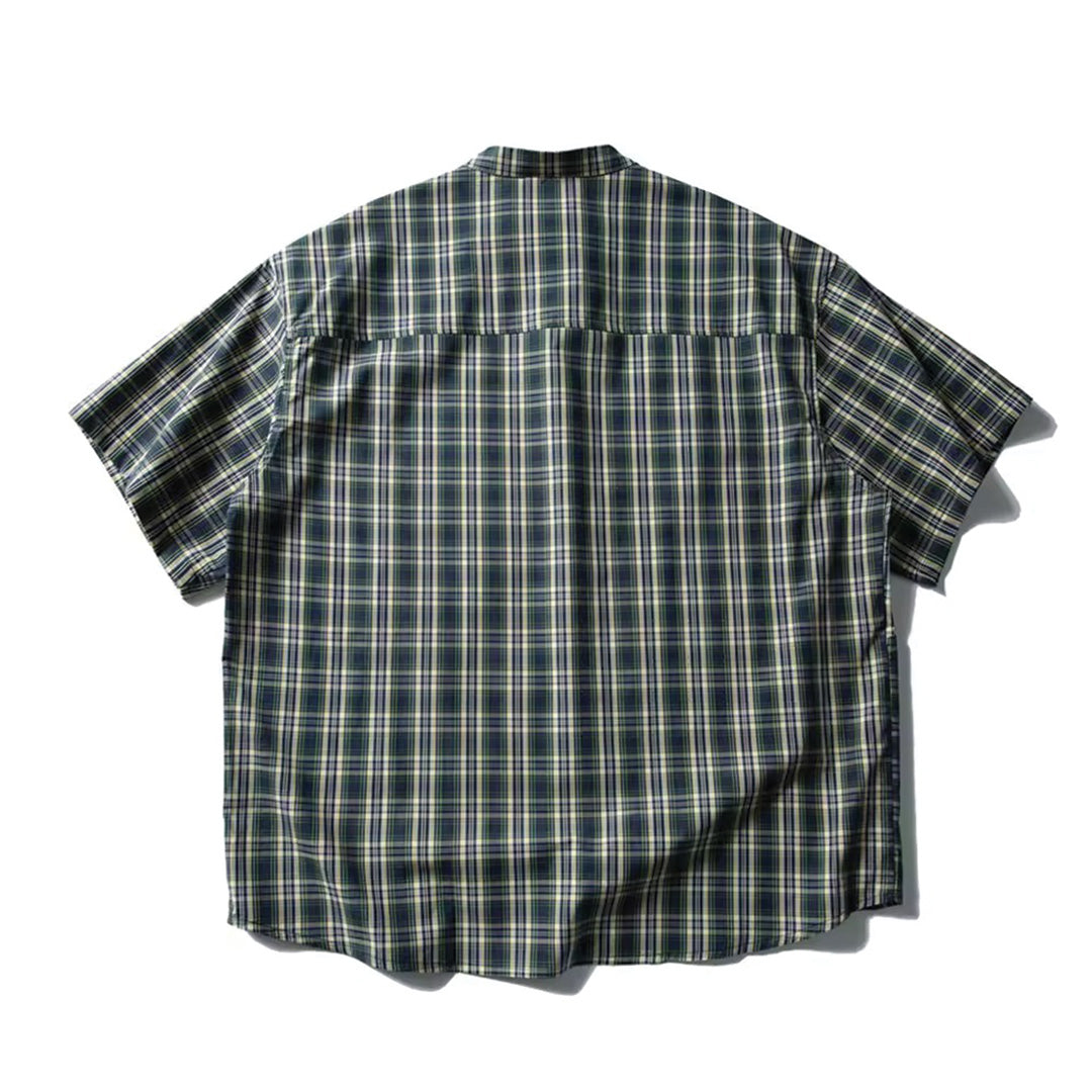 plaid band collar shirt