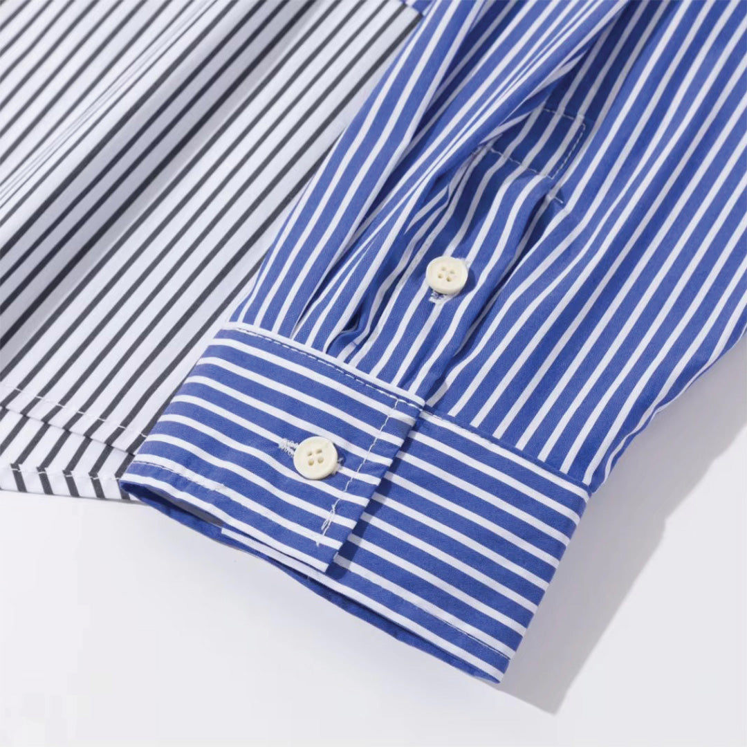blue block striped shirt