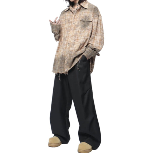 washed distressed plaid shirt