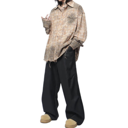 Washed Distressed Plaid Shirt