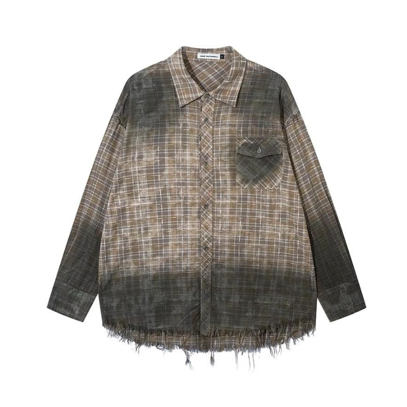 washed distressed plaid shirt